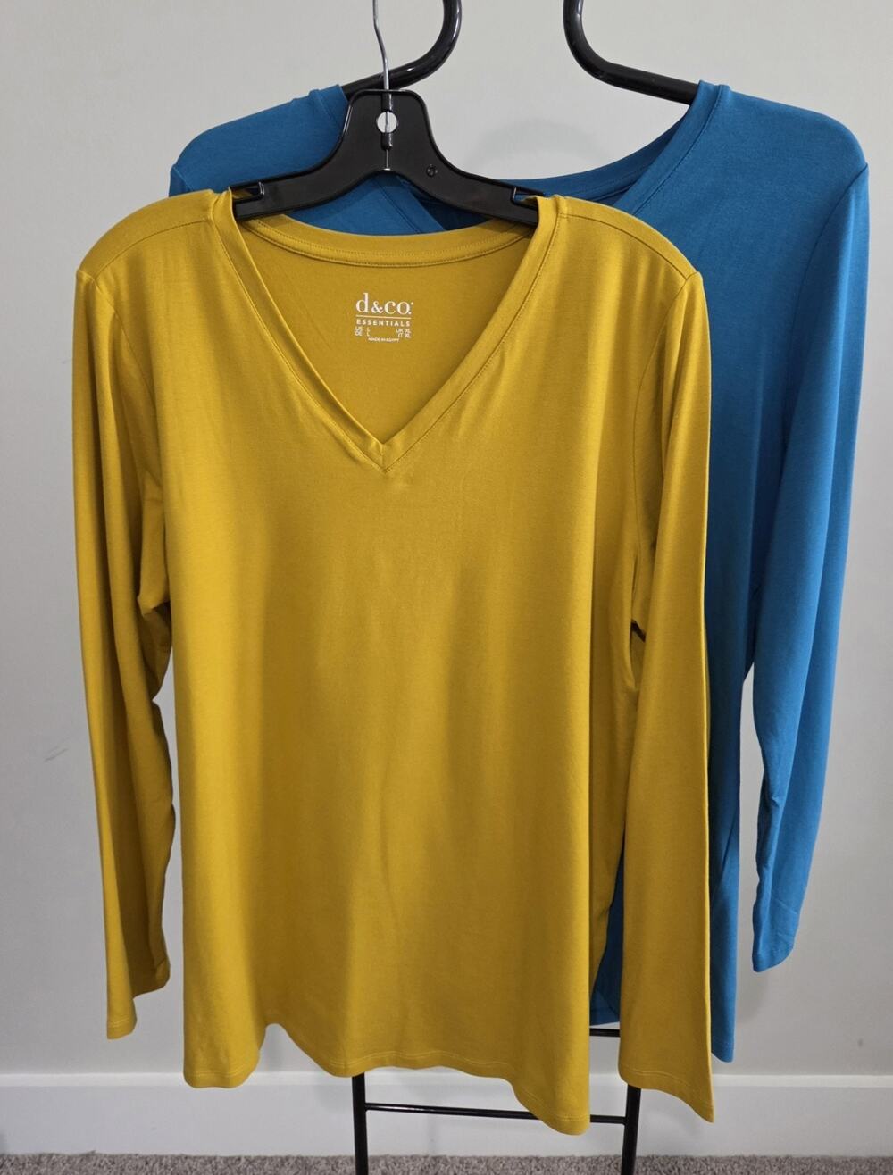 Denim & Co Size L Gold & Teal 2-Pack So Soft Jersey Tunics A710566 NWOT